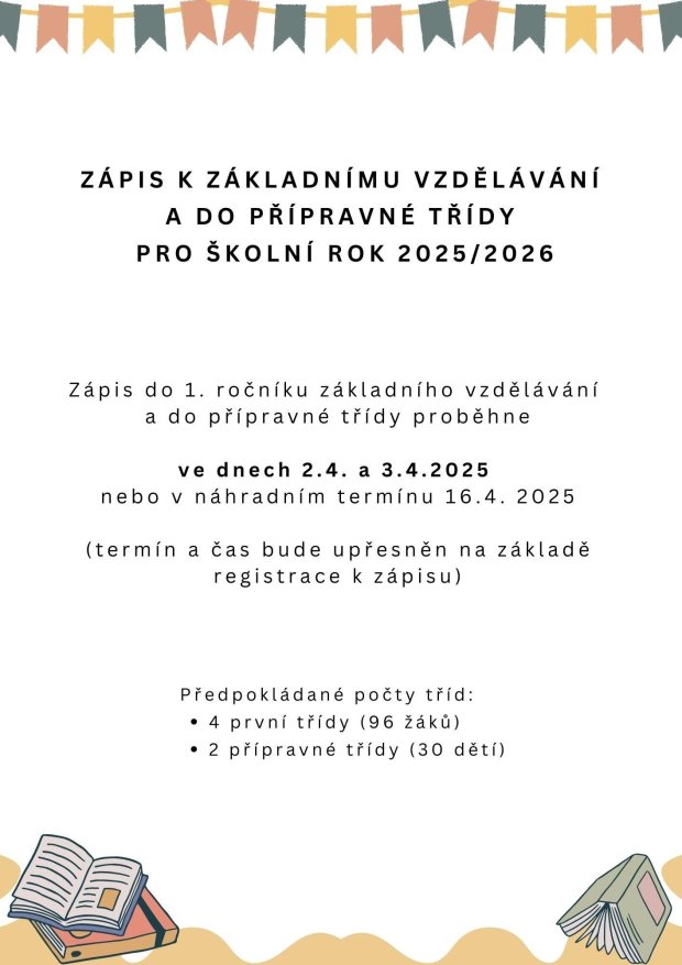 Zápis do prvního ročníku a přípravné třídy 2025/2026